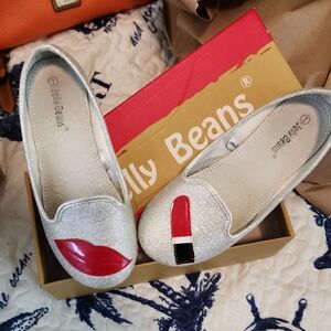 Jelly Beans Silver Flats with Red Details